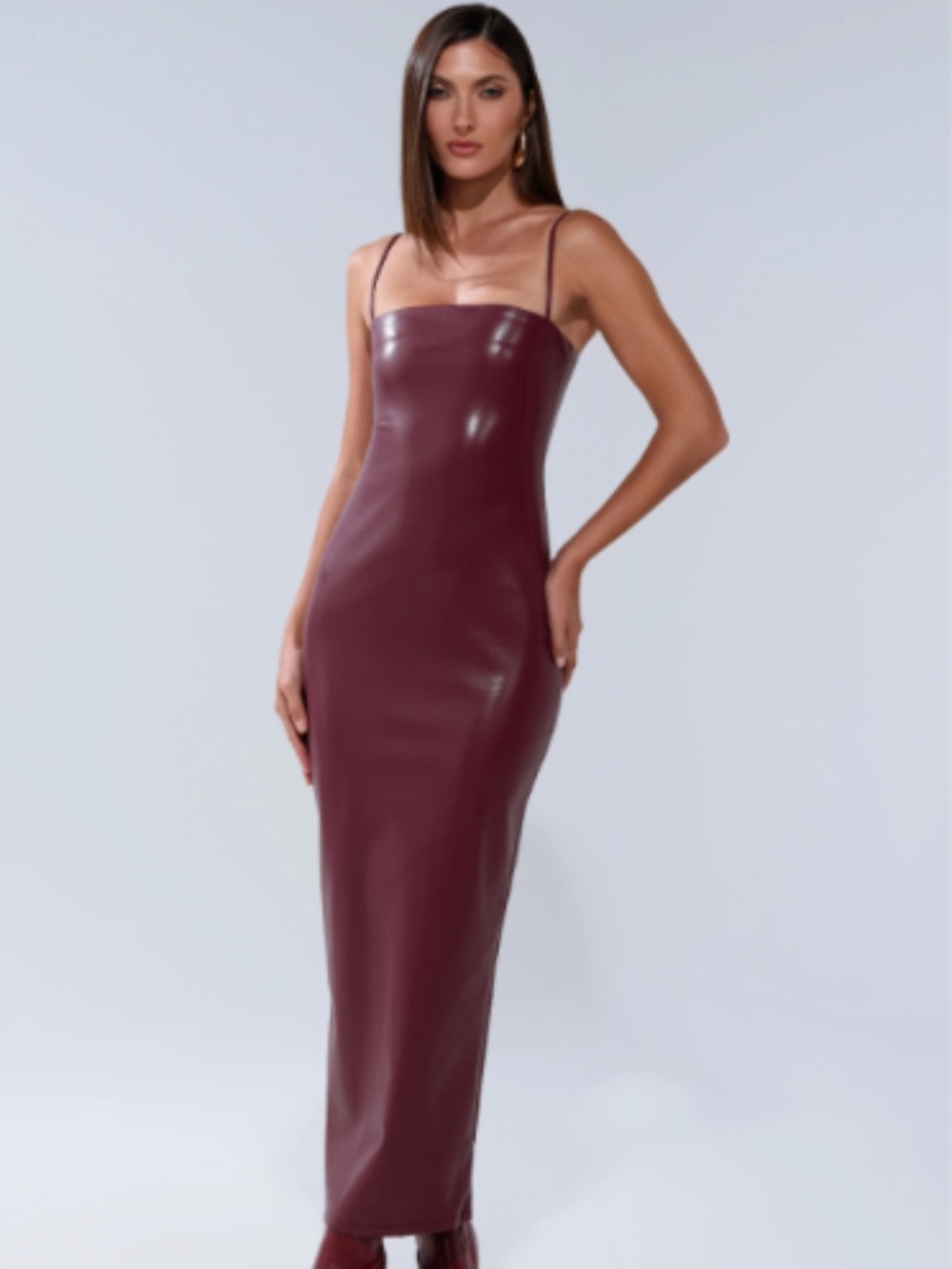 🔥🔥AKIRA SHAI PU MIDI DRESS IN BURGUNDY